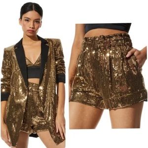 ALICE + OLIVIA Reagan Sequin Embellished Paperbag cuffed Short
